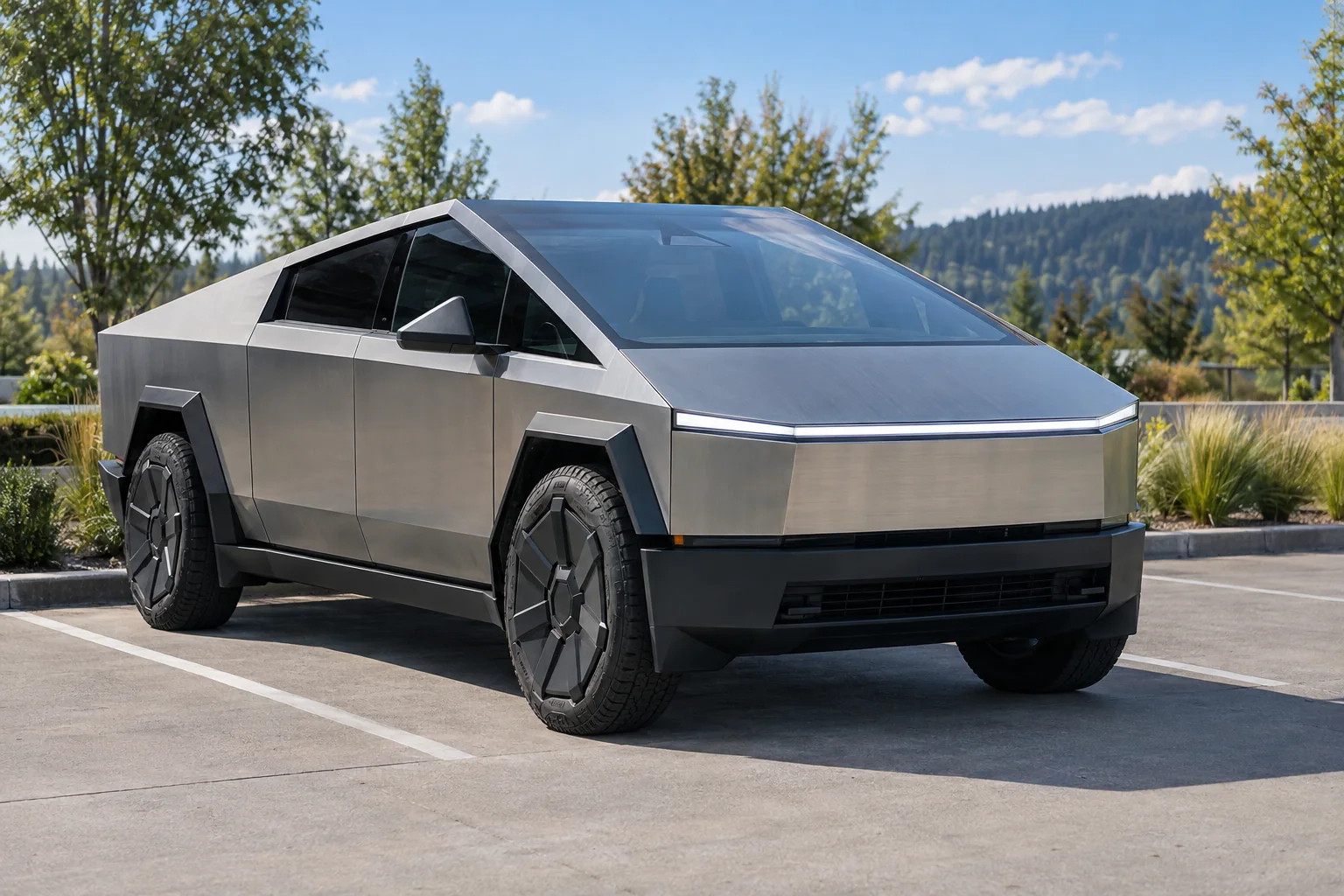 A Tesla Cybertruck with tinted windows